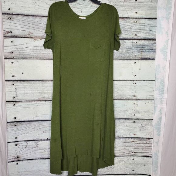 LuLaRoe Green Hi Low Pocket T-Shirt Dress Size L - Picture 1 of 6
